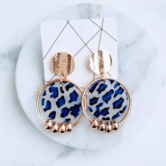 5 for $25 Gold and Blue Cheetah Print Earrings - Picture 2 of 4